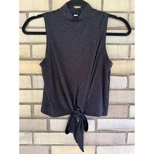 Lululemon Its A Tie Tank Black White Speckled Mock Neck Crop Top Sz XS 0 / 2 / 4